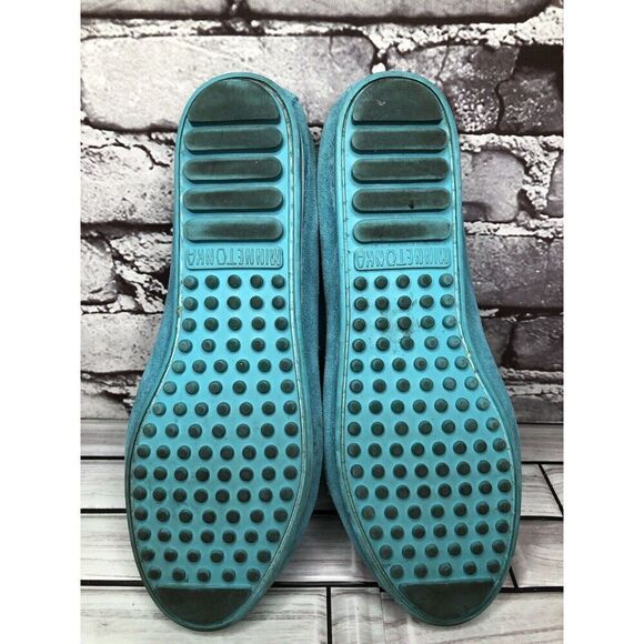Minnetonka Kilty Turquoise Suede Leather Moccasins Driving Shoes Women Sz 7.5M - Picture 13 of 16